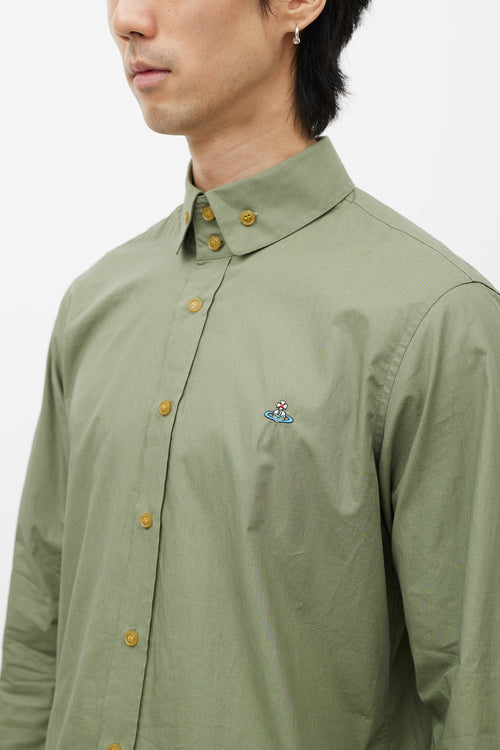 Vivienne Westwood Green Cotton Button Up Logo Shirt