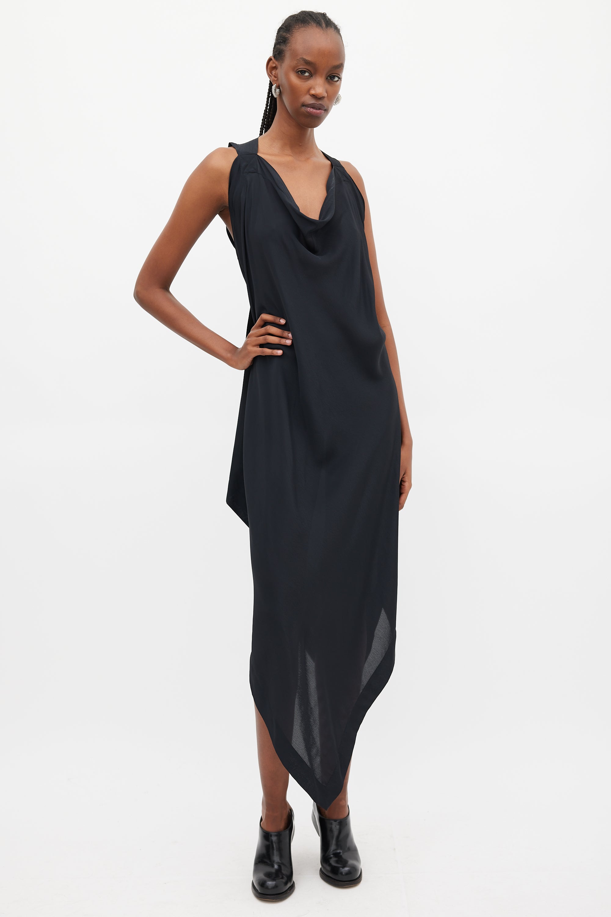Vivienne Westwood // Anglomania Black Satin Drape Dress – VSP Consignment Vivienne Westwood // Anglomania Black Satin Drape Dress – VSP Consignment
