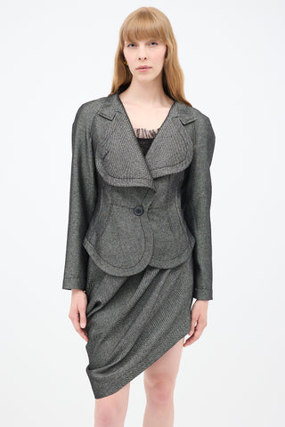 Vivienne Westwood Anglomania Grey & Black Asymmetrical Gallop Skirt Suit