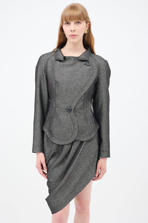 Vivienne Westwood Anglomania Grey & Black Asymmetrical Gallop Skirt Suit