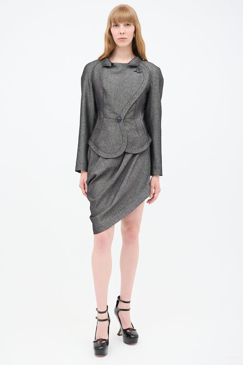 Vivienne Westwood Anglomania Grey & Black Asymmetrical Gallop Skirt Suit