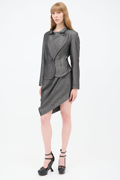 Vivienne Westwood Anglomania Grey & Black Asymmetrical Gallop Skirt Suit