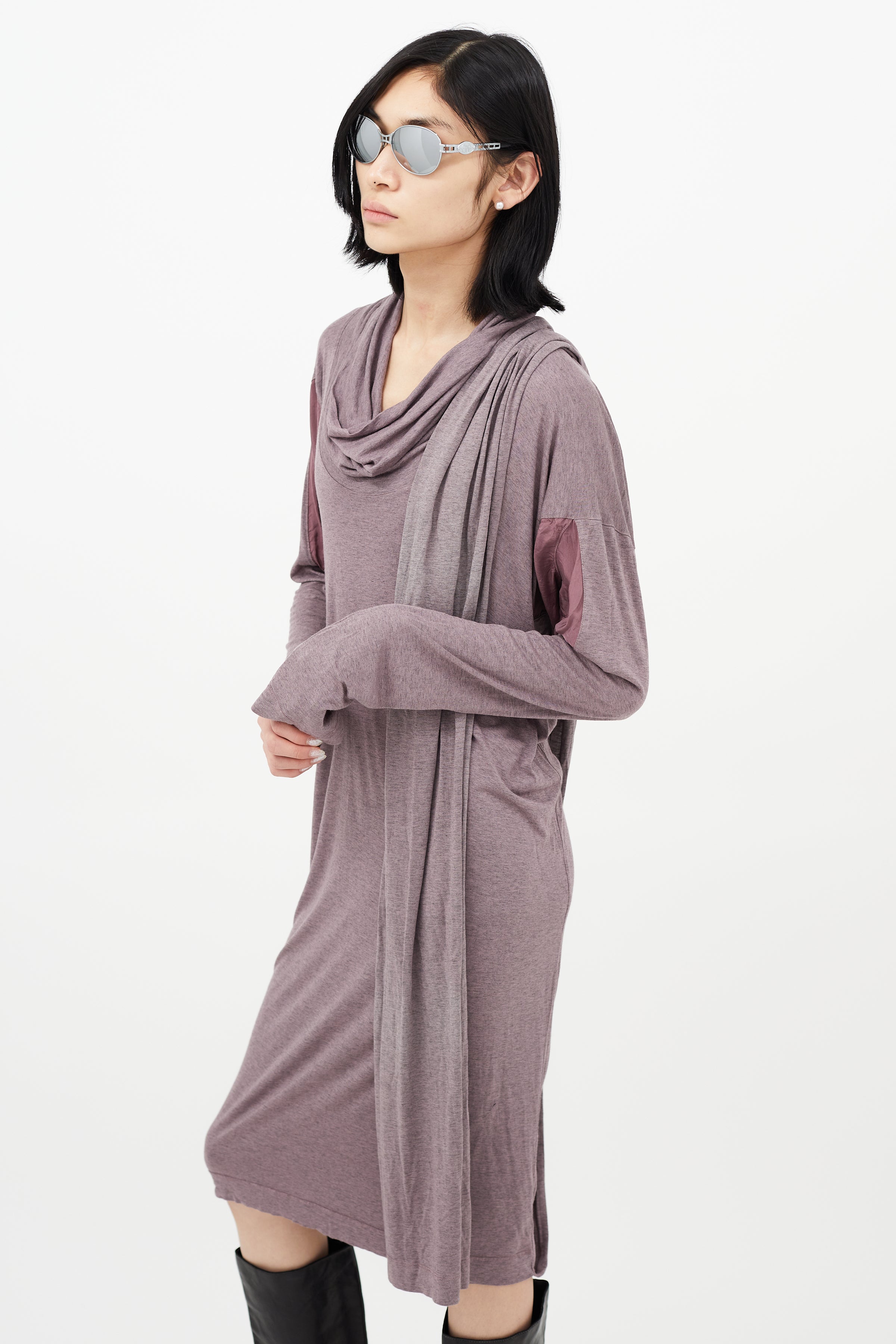 purple cowl neck sweater dress MARELLA Purple Wool Sweater Dress Cowl Neck Medium Size Office Work Holiday
