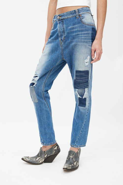 Vivienne Westwood Blue Patchwork Distressed Slim Jeans