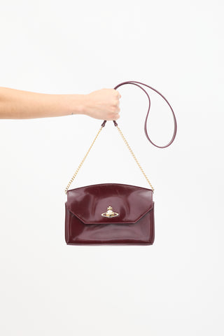 Vivienne Westwood Burgundy Patent Chain Flap Clutch