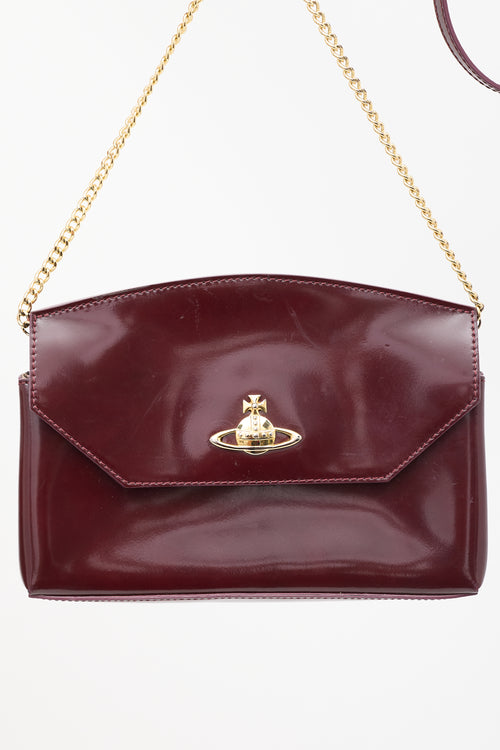 Vivienne Westwood Burgundy Patent Chain Flap Clutch