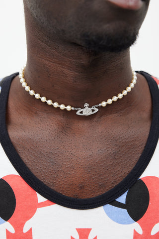 Vivienne Westwood Cream & Silver Pearl Crystal Orb Necklace