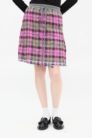 Vivienne Westwood Purple & Grey Plaid Pleated Midi Skirt