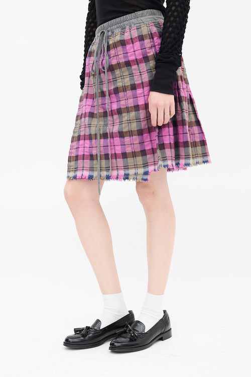 Vivienne Westwood Purple & Grey Plaid Pleated Midi Skirt