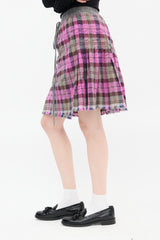 Vivienne Westwood Purple & Grey Plaid Pleated Midi Skirt