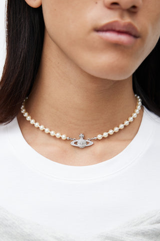 Vivienne Westwood Cream & Silver Pearl Crystal Orb Necklace