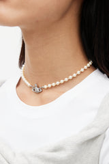Vivienne Westwood Cream & Silver Pearl Crystal Orb Necklace