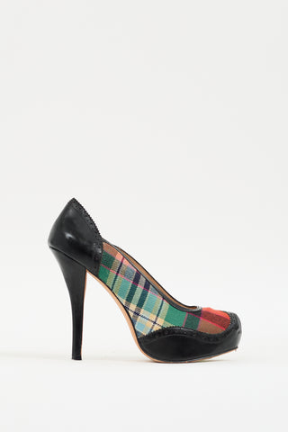 Vivienne Westwood Anglomania Red & Multicolour Plaid Platform Pump