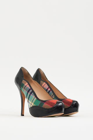 Vivienne Westwood Anglomania Red & Multicolour Plaid Platform Pump