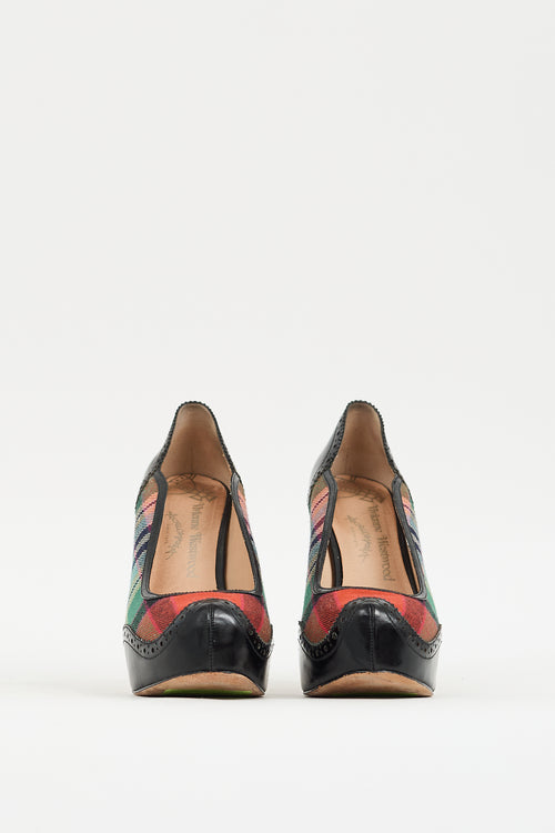 Vivienne Westwood Anglomania Red & Multicolour Plaid Platform Pump