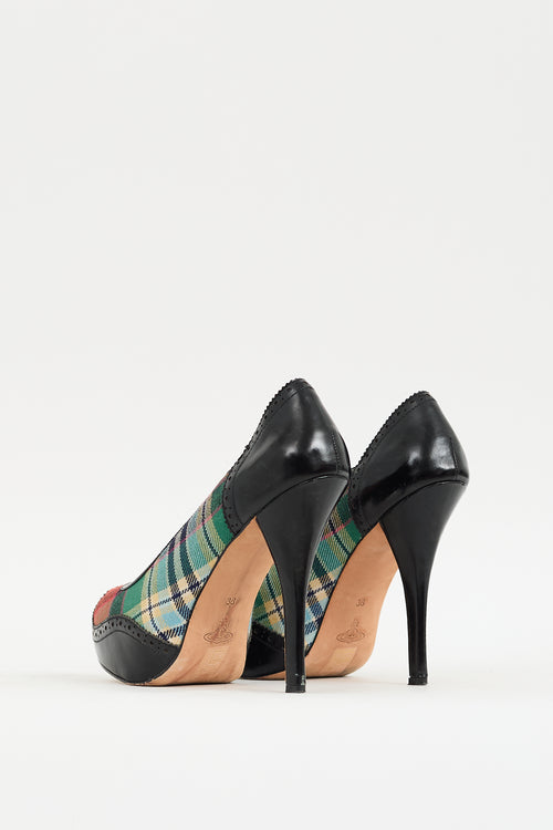 Vivienne Westwood Anglomania Red & Multicolour Plaid Platform Pump