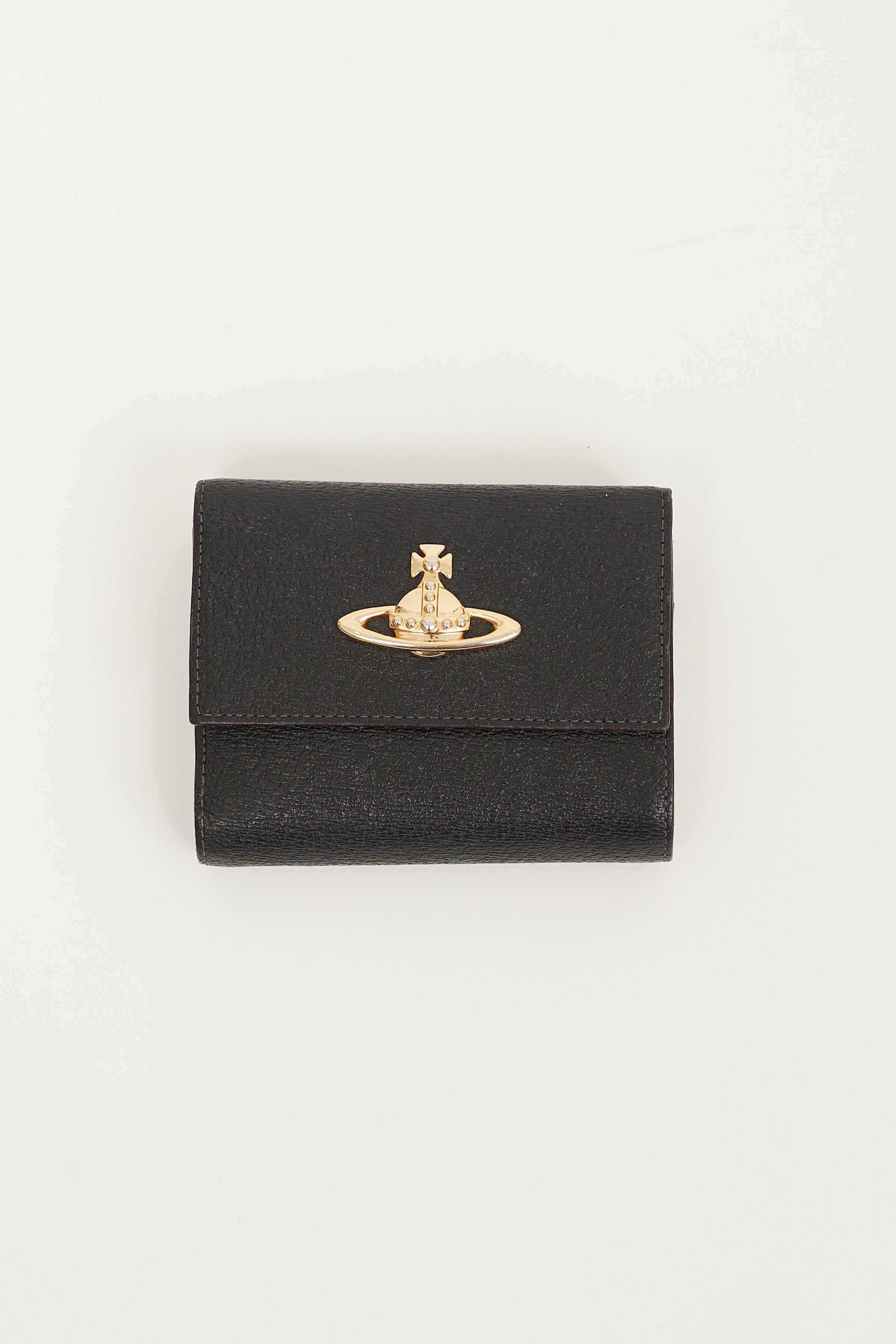 Vivienne Westwood // Black & Gold Leather Trifold Wallet – VSP Consignment