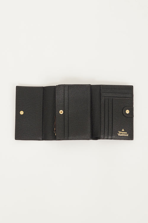 Vivienne Westwood Black & Gold Leather Trifold Wallet