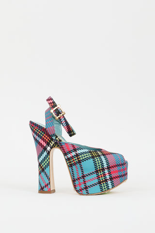 Vivienne Westwood Teal & Multi Plaid Vargas Platform Heel