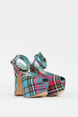 Vivienne Westwood Teal & Multi Plaid Vargas Platform Heel