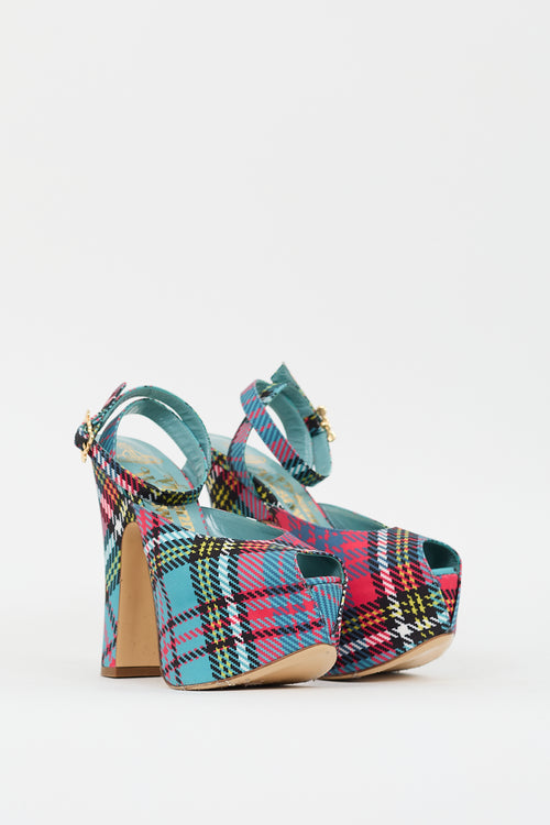 Vivienne Westwood Teal & Multi Plaid Vargas Platform Heel