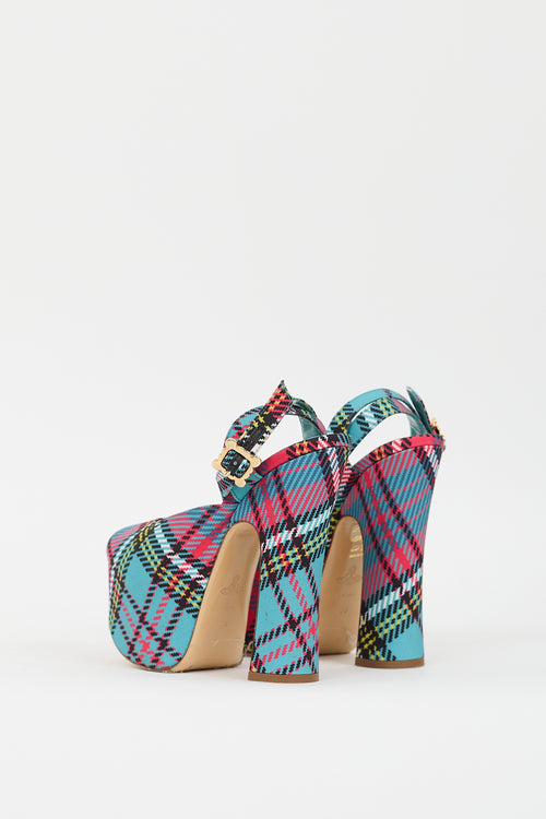 Vivienne Westwood Teal & Multi Plaid Vargas Platform Heel