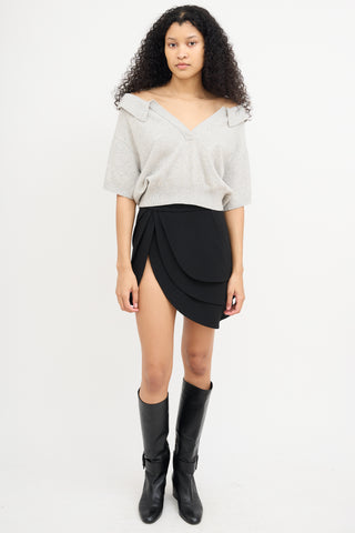 Alexander Wang Grey Wool & Mesh Short Sleeve Top