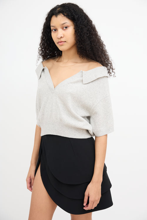 Alexander Wang Grey Wool & Mesh Short Sleeve Top