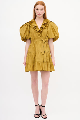 Ulla Johnson Yellow Ruffle Puff Sleeve Wrap Dress