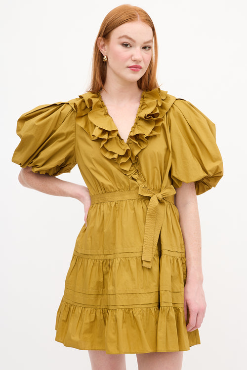 Ulla Johnson Yellow Ruffle Puff Sleeve Wrap Dress