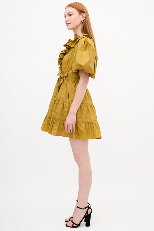 Ulla Johnson Yellow Ruffle Puff Sleeve Wrap Dress