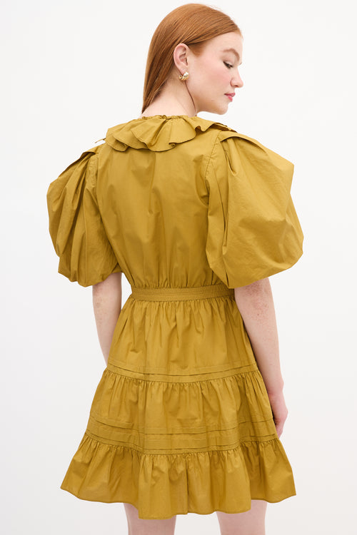 Ulla Johnson Yellow Ruffle Puff Sleeve Wrap Dress