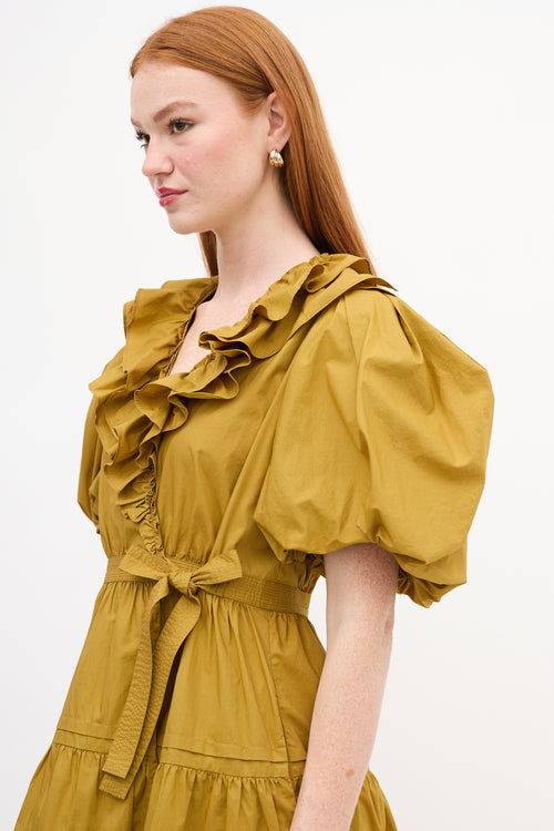 Ulla Johnson Yellow Ruffle Puff Sleeve Wrap Dress