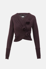 Max Mara Ribbed Knit Rosette Cardigan