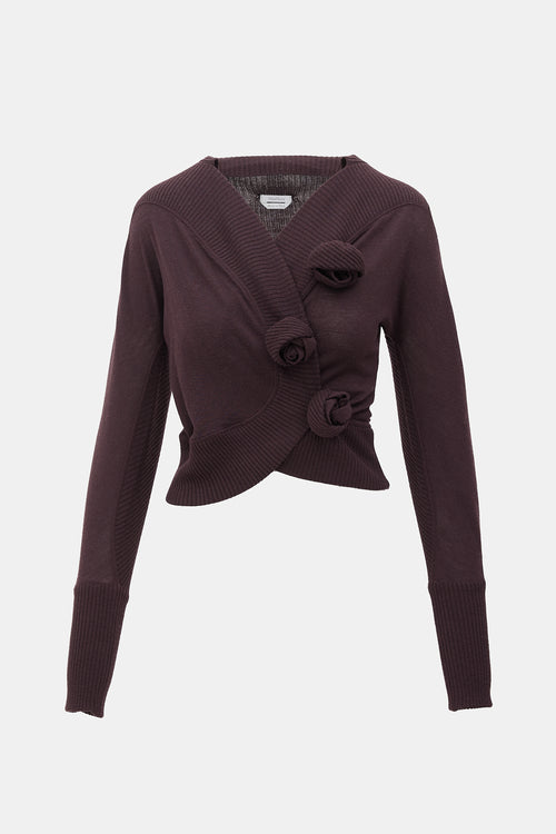 Max Mara Ribbed Knit Rosette Cardigan