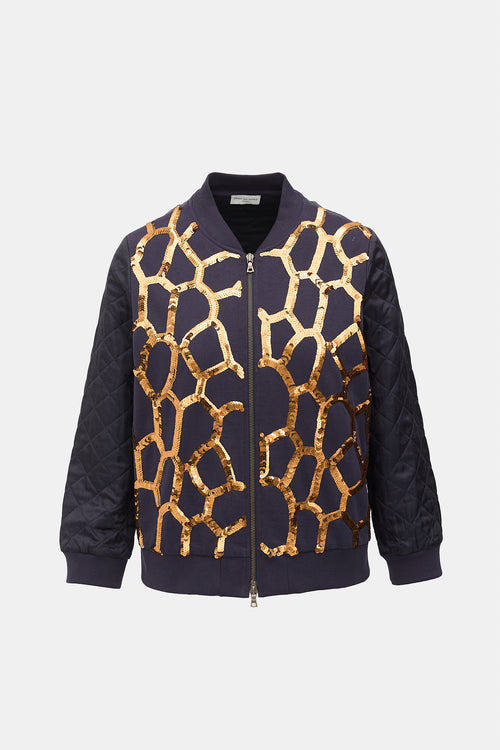Quilted Sequin Bomber Jacket