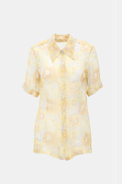 Crinkled Silk Sheer Floral Shirt