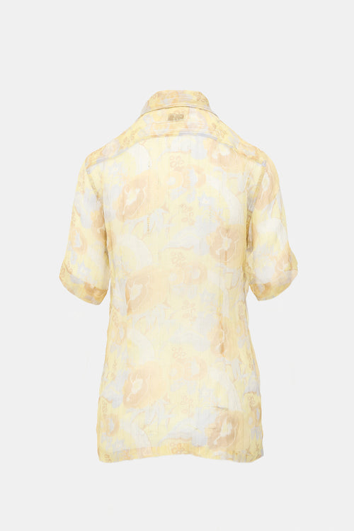 Crinkled Silk Sheer Floral Shirt