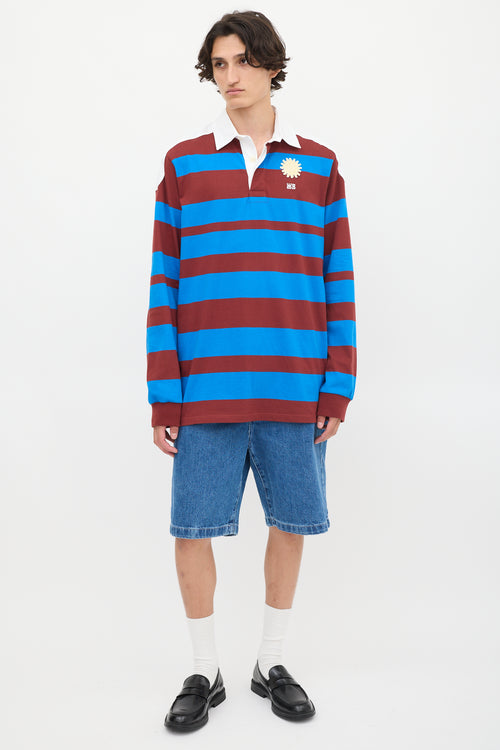 Wales Bonner Blue & Burgundy Striped City Polo