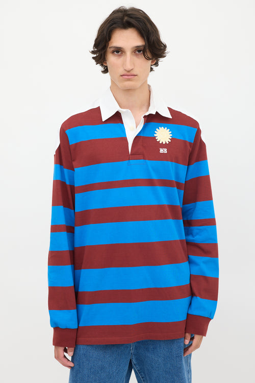 Wales Bonner Blue & Burgundy Striped City Polo