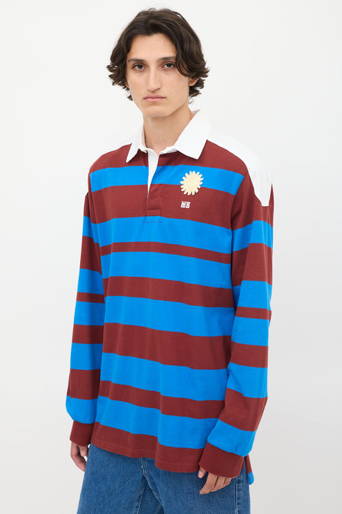 Wales Bonner Blue & Burgundy Striped City Polo