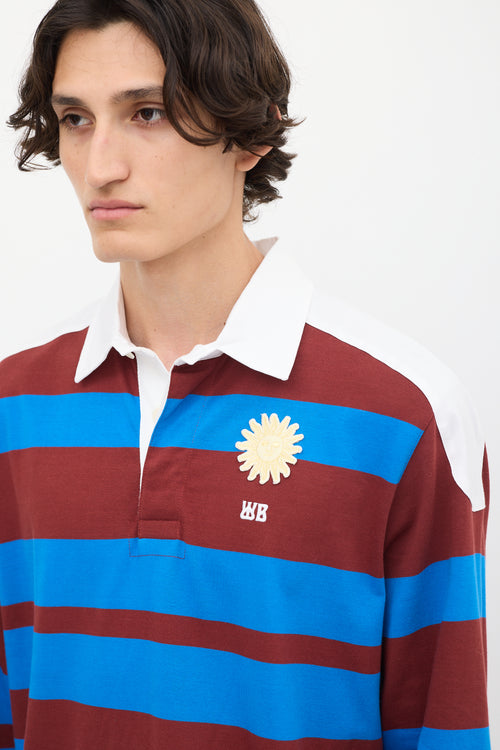 Wales Bonner Blue & Burgundy Striped City Polo