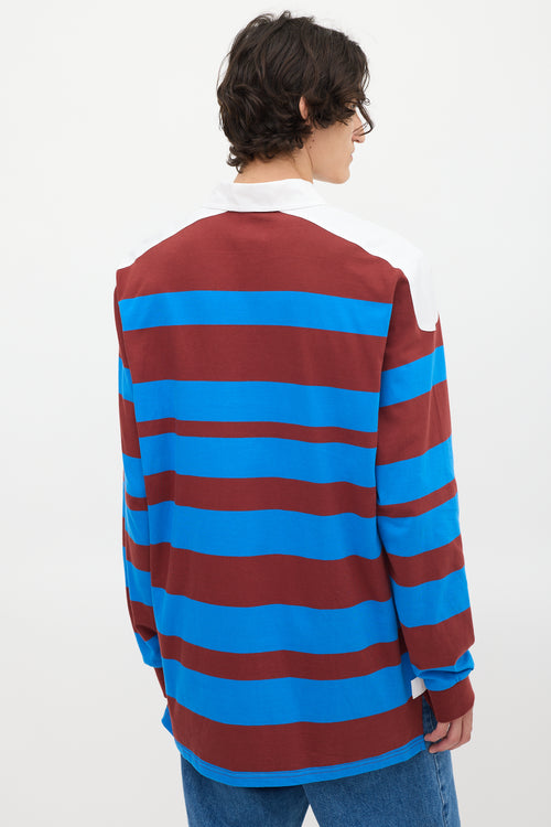 Wales Bonner Blue & Burgundy Striped City Polo