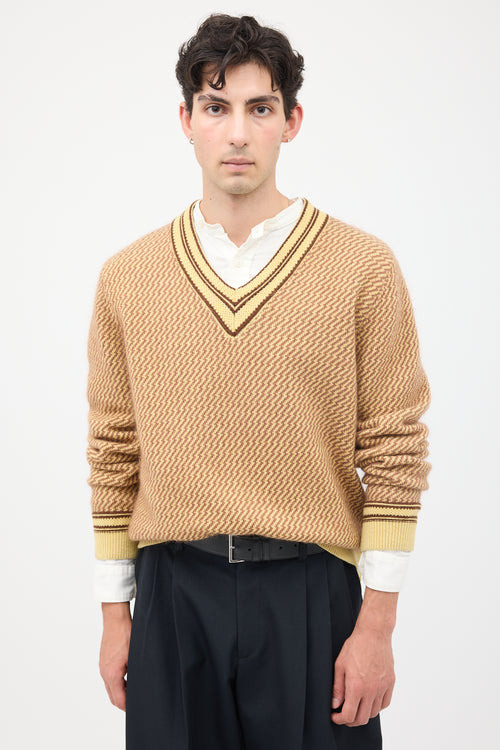 Wales Bonner Brown & Yellow Cashmere Clarinet Sweater