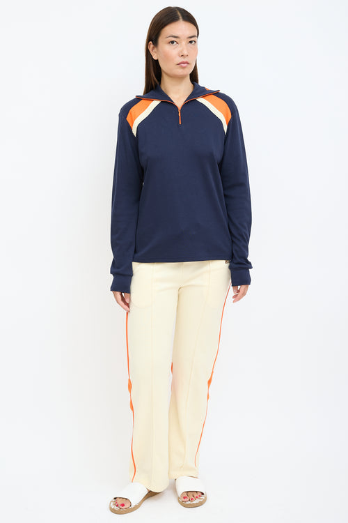 Navy & Orange Crochet Trim Sweater