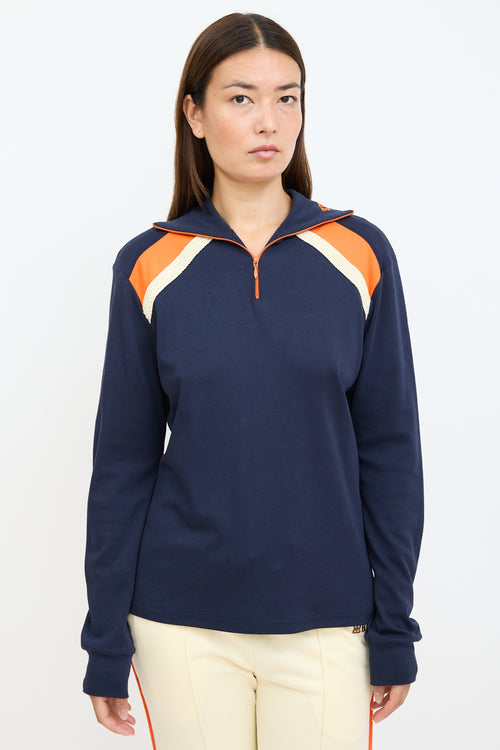 Navy & Orange Crochet Trim Sweater