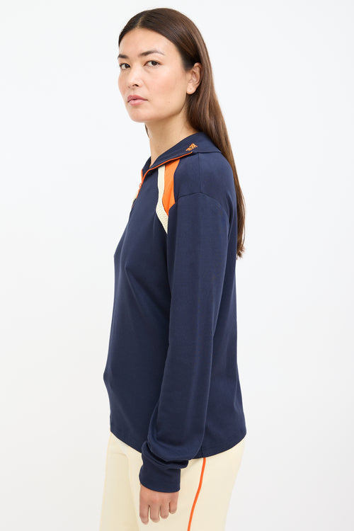 Navy & Orange Crochet Trim Sweater