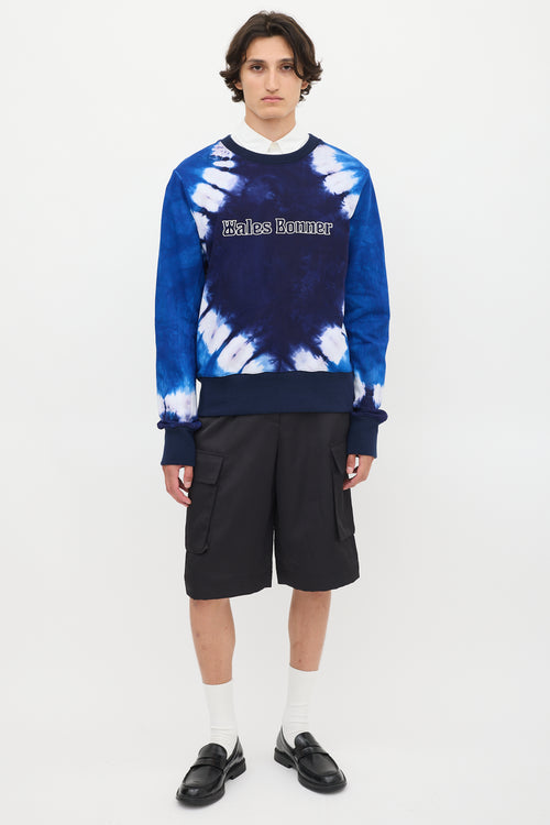 Wales Bonner Navy Tie Dye Original Crewneck Sweatshirt