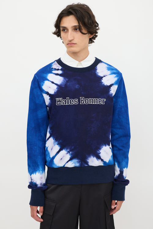 Wales Bonner Navy Tie Dye Original Crewneck Sweatshirt