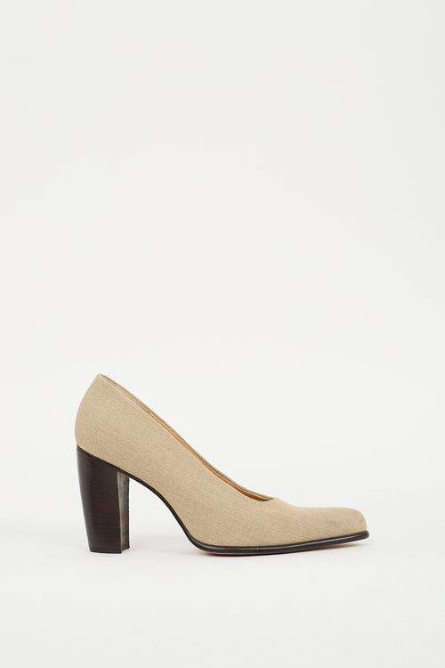 Walter Steiger Beige Canvas Curve Heel Pump